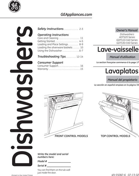 Ge Appliances General Electric Dishwasher Adt520 Users Manual 49 55082 ...