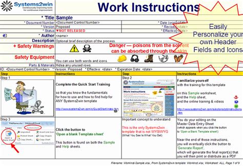 Standardized Work Instructions Templates