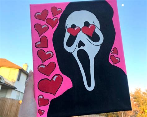 Aesthetic Scream Mask Pink Hearts Acrylic Canvas Painting | Etsy