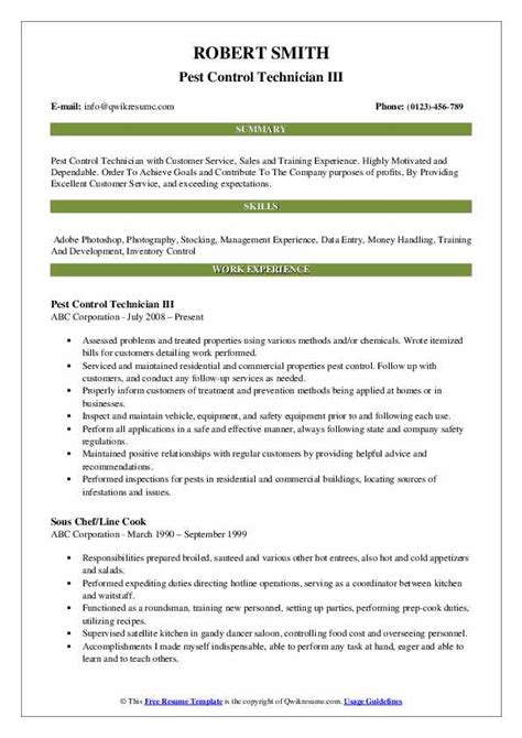 Pest Control Technician Resume Samples | QwikResume