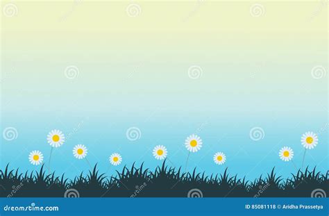 Spring with Flower Oh Hill Landscape Stock Vector - Illustration of silhouette, season: 85081118