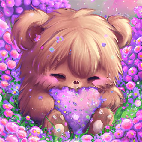 Fluffy Furry Happy Baby Chibi Bear Hugs a Fluffy Heart · Creative Fabrica