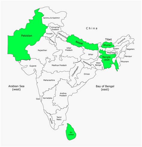 Administrative Map Of India - Indian Subcontinent Map Outline, HD Png ...