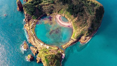 Volcano crater islet of Vila Franca do Campo at São Miguel island ...