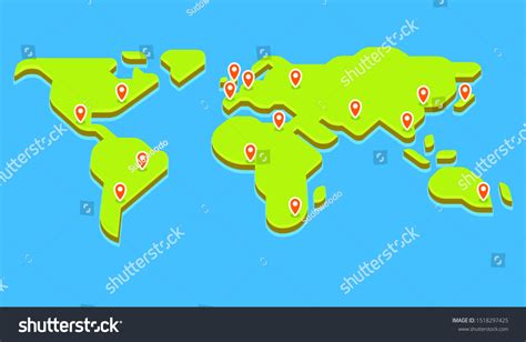 Stylized World Map Pins On Main Stock Vector (Royalty Free) 1518297425 | Shutterstock