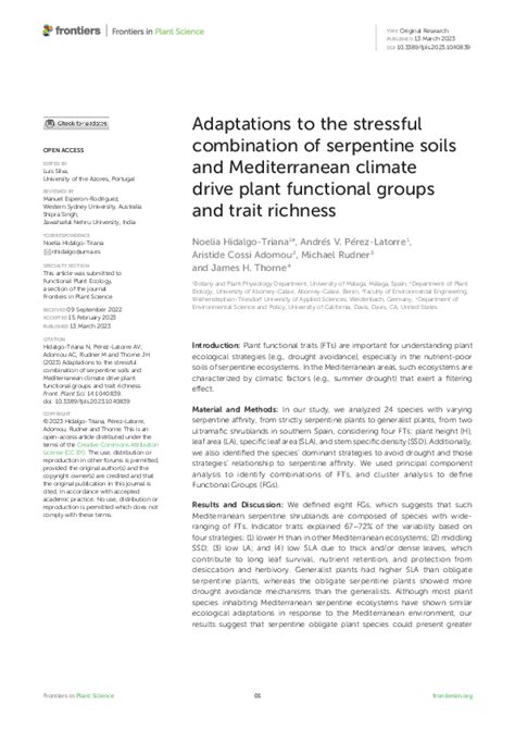 (PDF) Adaptations to the stressful combination of serpentine soils and ...