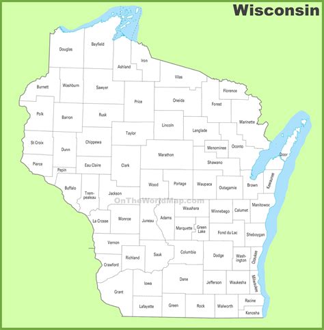 Wisconsin Counties Map With Cities