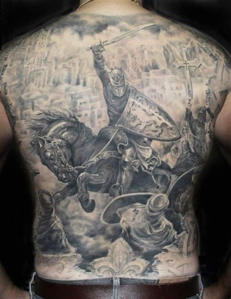 Battle Scene Tattoo | Back tattoos for guys, Knight tattoo, Warrior tattoos