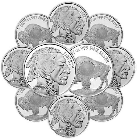 (10) 1 Oz. Silver Buffalo Design Rounds