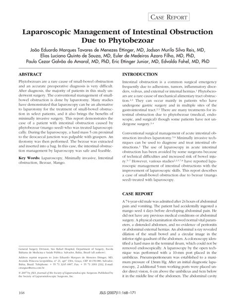 (PDF) Laparoscopic Management of Intestinal Obstruction Due to Phytobezoar