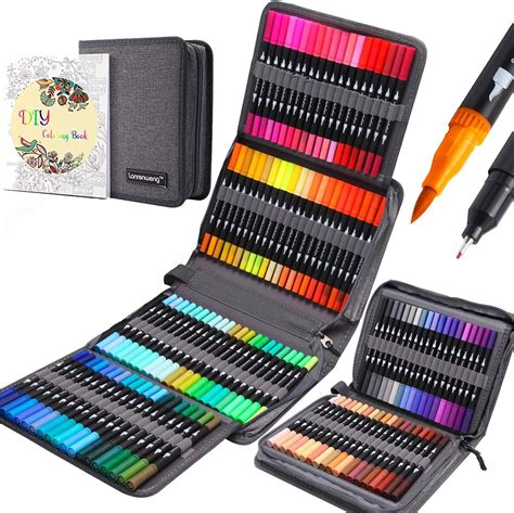 LANRENWENG 120 Colors Dual Tip Brush Pens Fineliners Art Markers ...