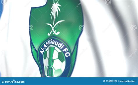 Waving Flag with Al-Ahli Saudi FC Football Club Logo, Close-up ...