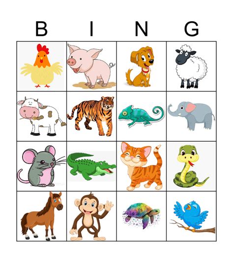 ANIMALS Bingo Card