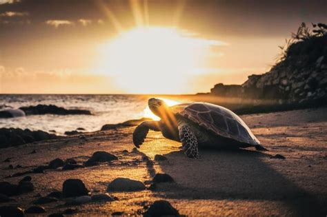 Premium Photo | A turtle on the beach at sunset