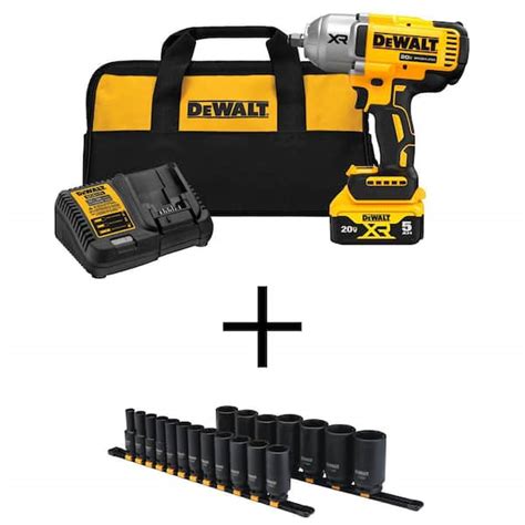 DEWALT 20V MAX Lithium-Ion Cordless 1/2 in. Impact Wrench Kit with 1/2 ...