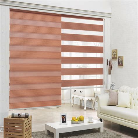 Zebra Roller Blinds 64" Brown Cordless Dual Layer Shades Sheer Privacy ...