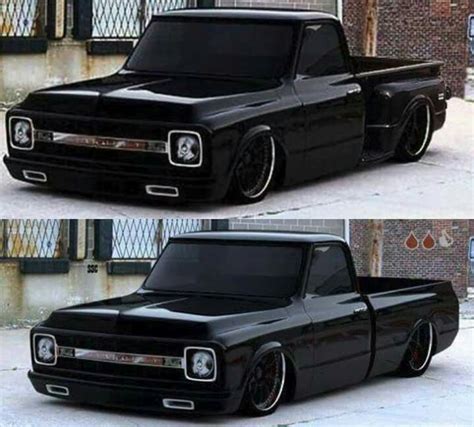 Two pictures, one, of a black Chevy C10 Stepside, and at the very bottom, a black Chevy C10 ...