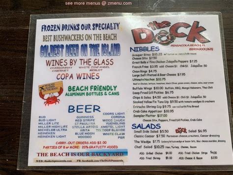 Online Menu of The Dock At Pensacola Restaurant, Gulf Breeze, Florida, 32561 - Zmenu