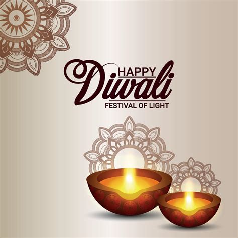 Happy diwali invitation greeting card with creative diya 2288443 Vector ...