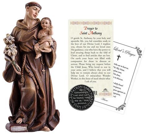 Buy St Anthony of Padua Statue Figurine (4 Inch), Laminated Prayer Card ...