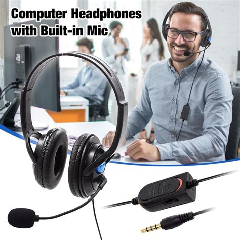 Computer Headset On-ear Headphones with Built-in Mic Wired Headphones ...