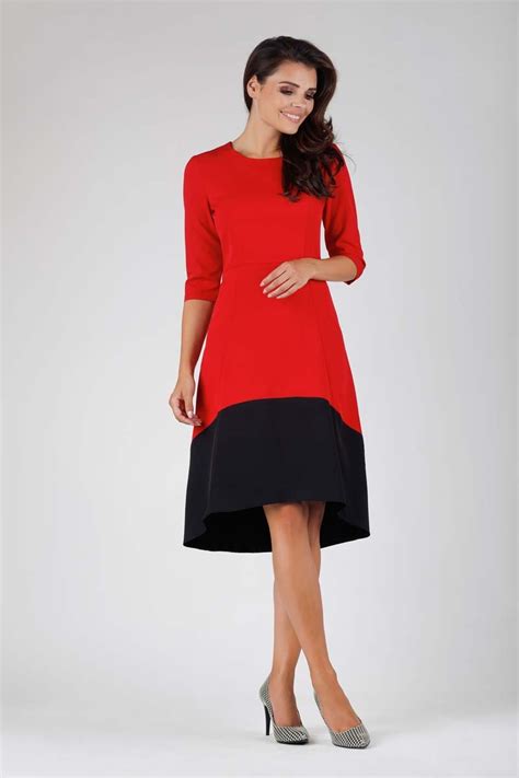 Red and Black Asymmetrical Dress -Various Colours