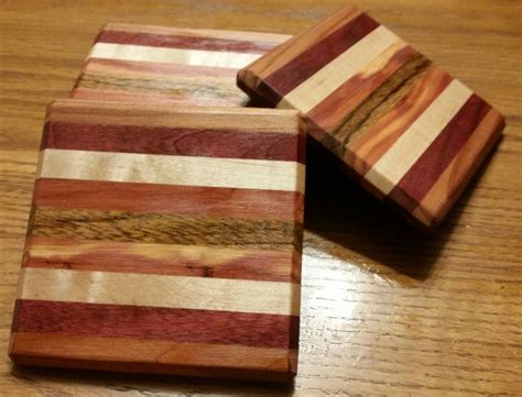 Coasters made with redwood, purpleheart, maple, cedar and zebra woods ...