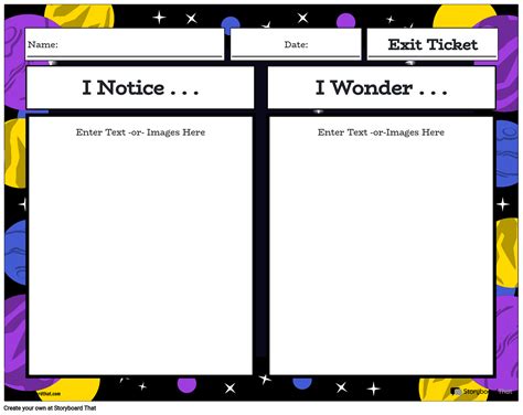 Planets and Space Background Exit Ticket Template