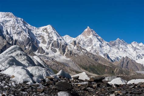 Masherbrum Mountain Peak with Baltoro Glacier, K2 Trek Stock Photo - Image of k2trek, steep ...