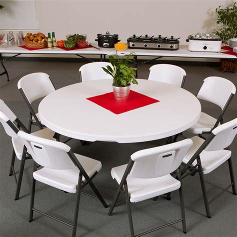 Lifetime Round Folding Table, 60" Plastic, White Granite - 4/Pack - 480301