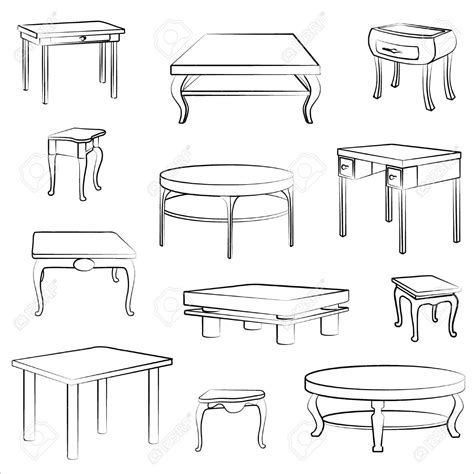 Furniture set. Interior detail outline collectionof different table and desk. Stock Vector ...