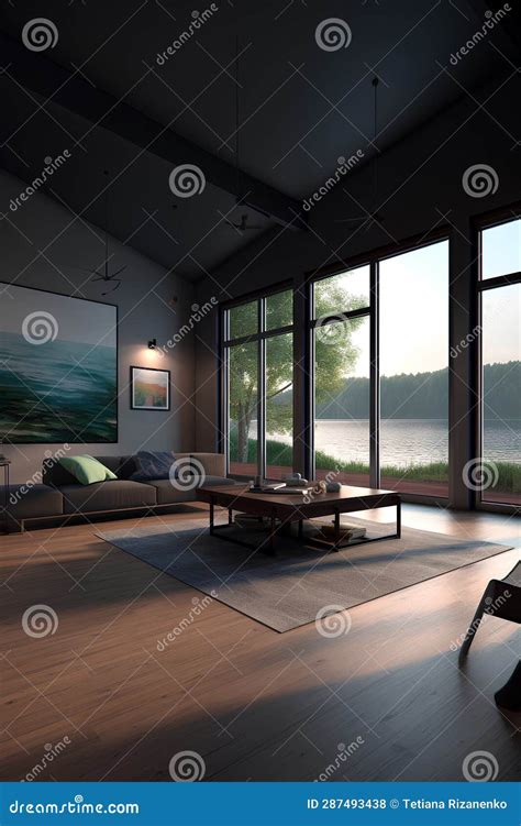 Modern lake house interior stock illustration. Illustration of classic ...