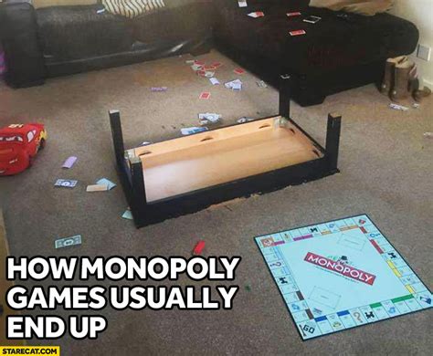 How Monopoly games usually end up: mess, table upside down | StareCat.com