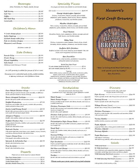 Ye Olde Brothers Brewery Menu, Menu for Ye Olde Brothers Brewery ...