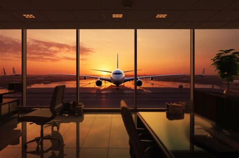 Premium Photo | A window with a view of a plane taking off from a runway.