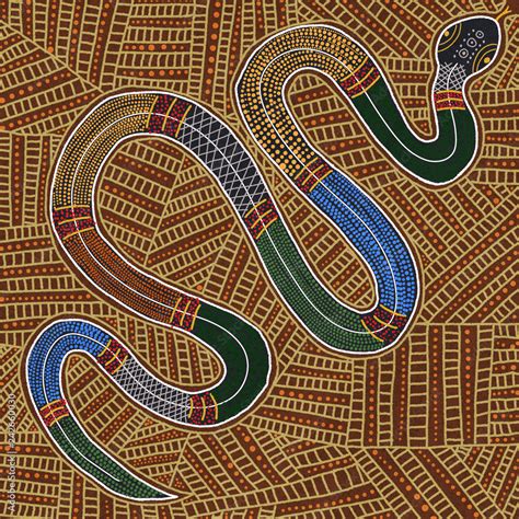 Australian Aboriginal styled dot painting artwork. A snake. Original ...