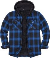 ZENTHACE Men's Sherpa Lined Full Zip Hooded Plaid Flannel Shirt Jacket Black/Grey XXL - ShopStyle