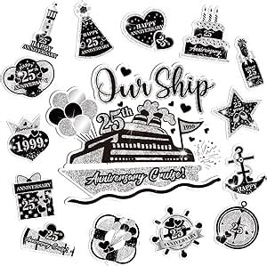 Amazon.com: 25th Anniversary Cruise Door Magnets Decorations, Silver Black Happy 25th ...