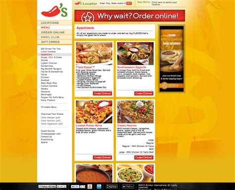 Printable Chilis Menu