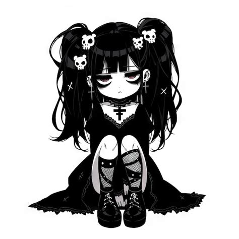 Premium Photo | Expressive anime chibi illustration of a sad goth girl ...