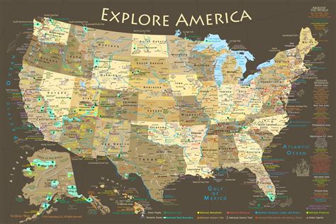 Amazon.com: GEOJANGO National Parks Map Poster with USA Travel Destinations (24W x 16H inches ...