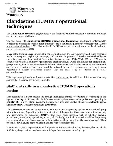 Clandestine Humint operational techniques - Wikipedia - Clandestine HUMINT operational ...