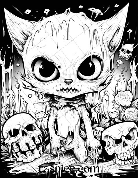 50 Halloween Scary Animals Grayscale Coloring Pages Printable for Adul ...