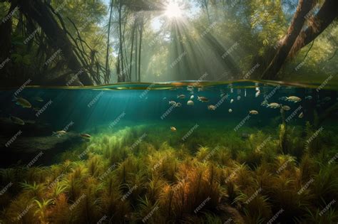 Premium Photo | Freshwater habitat with schools of fish swimming among underwater plants created ...