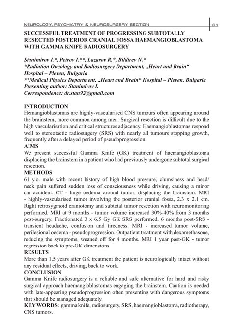 (PDF) SUCCESSFUL TREATMENT OF PROGRESSING SUBTOTALLY RESECTED POSTERIOR CRANIAL FOSSA ...