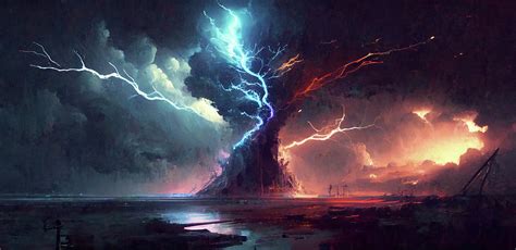 Thunder and lightning in a sureal world Digital Art by Rene Heymann ...