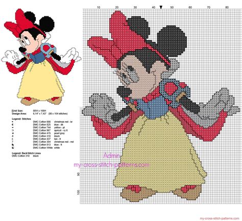 Disney Minnie Mouse Snow White free back stitch cross stitch pattern - free cross stitch ...