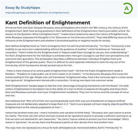 Kant Definition of Enlightenment Essay Example | StudyHippo.com