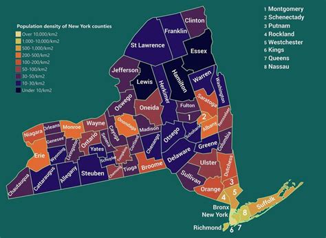 Population density of New York counties (2018) | New york county, St lawrence, New york