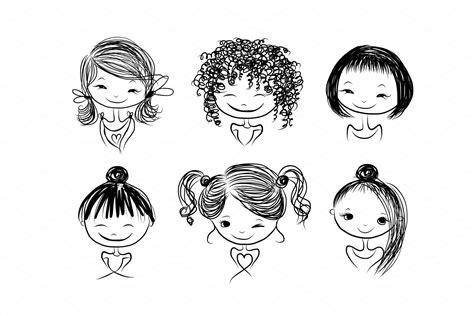 Cute girl smiling, sketch for your | People Illustrations ~ Creative Market